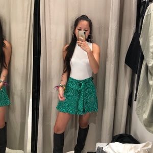Zara green white polka dot mini skirt
